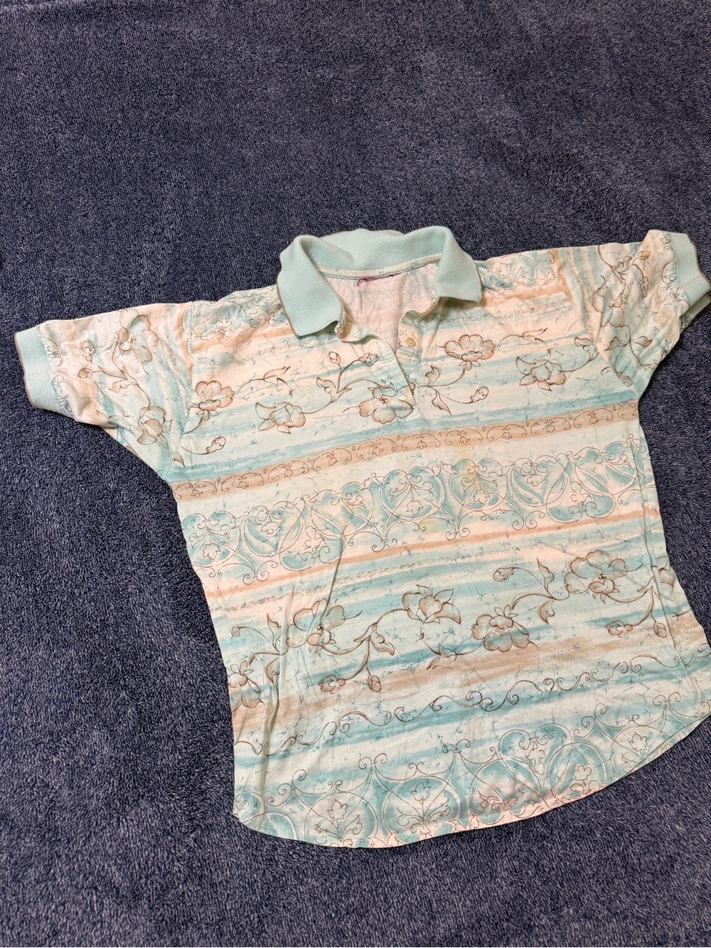 Women Mint & Cream Floral Polo Shirt